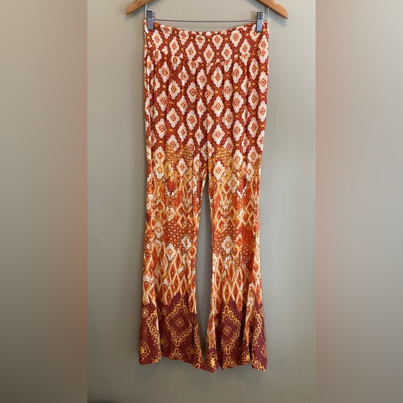 Miss Me: Orange, White and Burnt Red Hippie Festival Rayon Pants - Picture 11 of 17